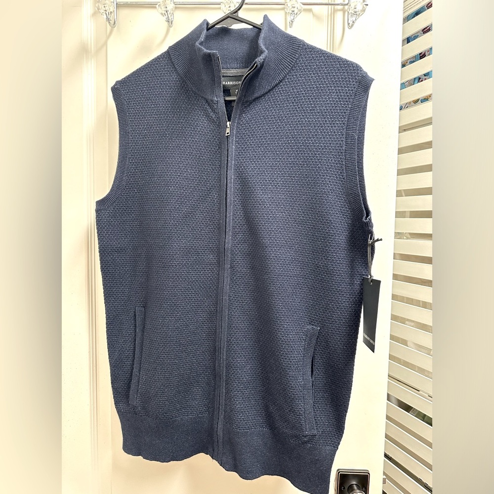 NWT Men’s Harrison Davis Golf Blue Knit Sweater Vest Zip Up with Pockets SZ S